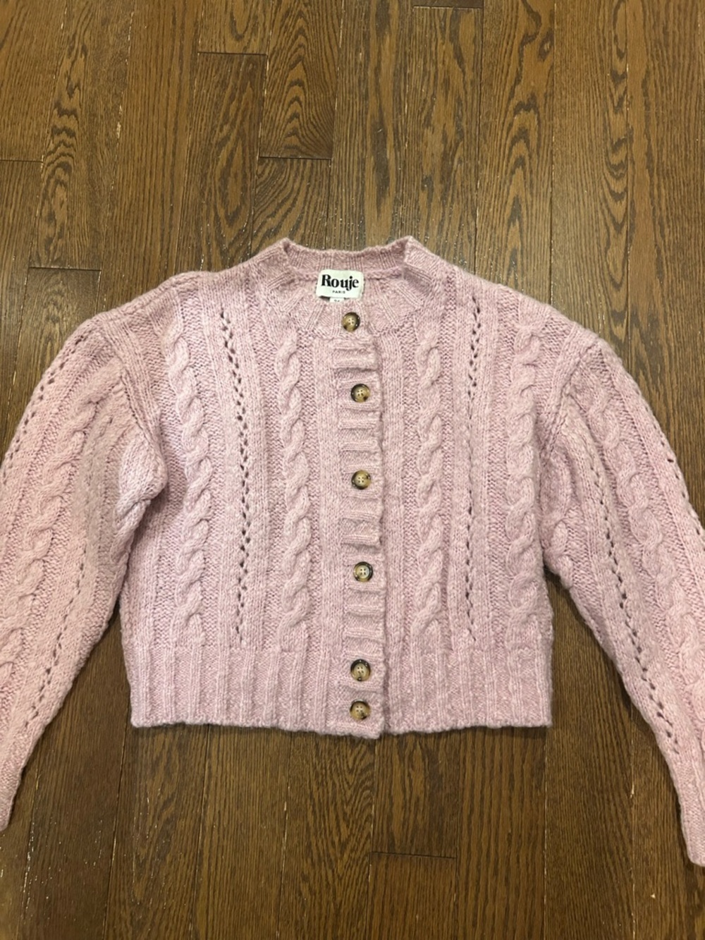 Rouje Pink-Purple Cable-Knit Cropped Cardigan Sweater